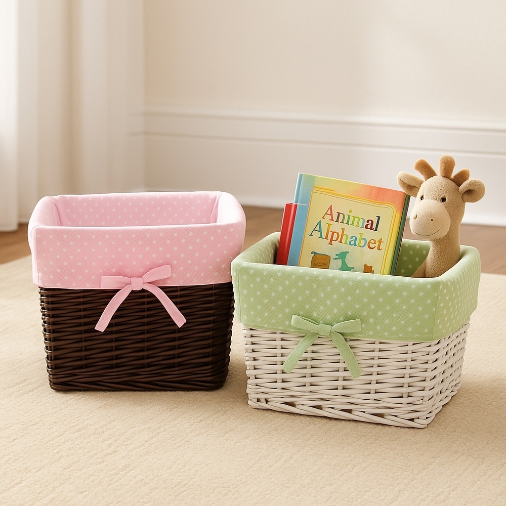 Pottery Barn Kids Mini Dot Sabrina Basket Liner Large Green/White Polka Dot NWT